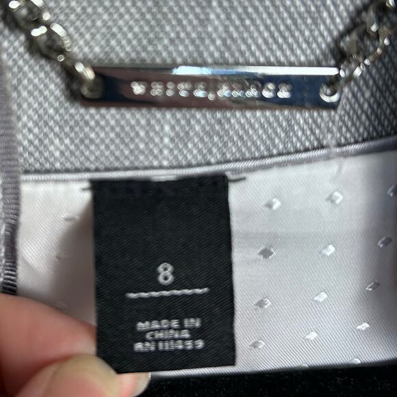 White House Black Market Blazer Jacket size 8 linen ruffle gray feminine office - Picture 11 of 11